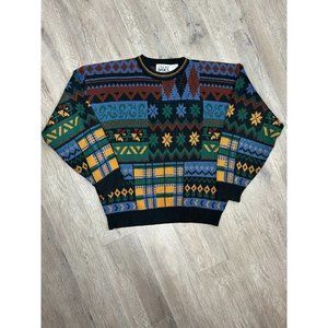 Trend Basics Long‎ Sleeve Multicolor Geometric Abstract Sweater Vtg 90s Mens XL